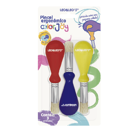 PINCEL C/ PEGA ERGONÔMICA PONTA REDONDA COLOR JOY - BLISTER C/ 3 UND