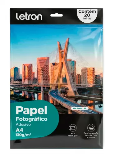 PAPEL FOTO ADESIVO A4 130GM² PACOTE 20FOLHAS LETRON