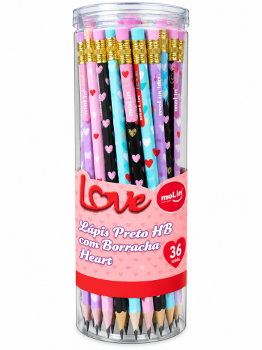 LÁPIS PRETO HB COM BORRACHA LOVE HEART