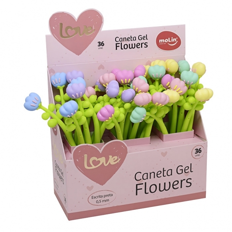 CANETA GEL LOVE FLOWERS TUTIPA 0,5 MM - ESCRITA PRETA