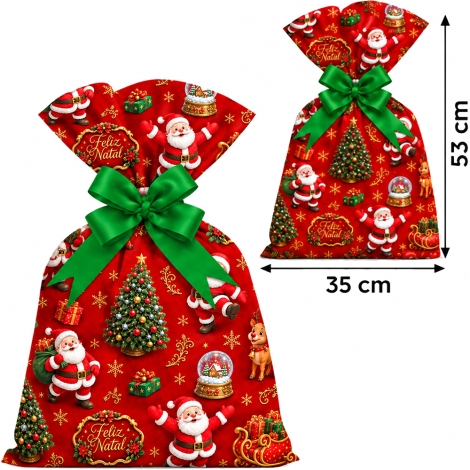 SACO DE PRESENTE FELIZ NATAL PEROLA 35X53CM