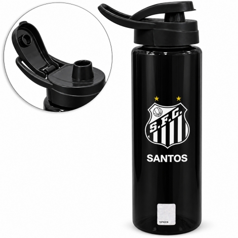 GARRAFA SQUEEZE DE PLASTICO PET SANTOS COM TAMPA E ALCA 750ML
