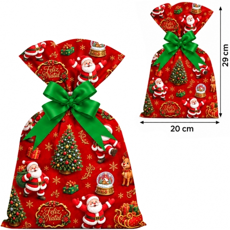 SACO DE PRESENTE FELIZ NATAL PEROLA 20X29CM