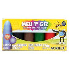 Giz de cera 12 cores meu primeiro giz acrilex