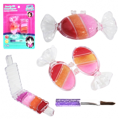 ESTOJO DE MAQUIAGEM COM 2 GLOSS BRILHO LABIAL COM GLITTER + PINCEL CANDY KIT DM BEAUTY