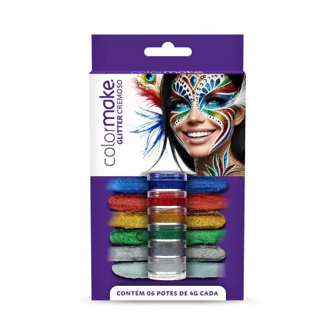 PINTURA FACIAL GLITTER CREMOSO 6 CORES COLORMAKE