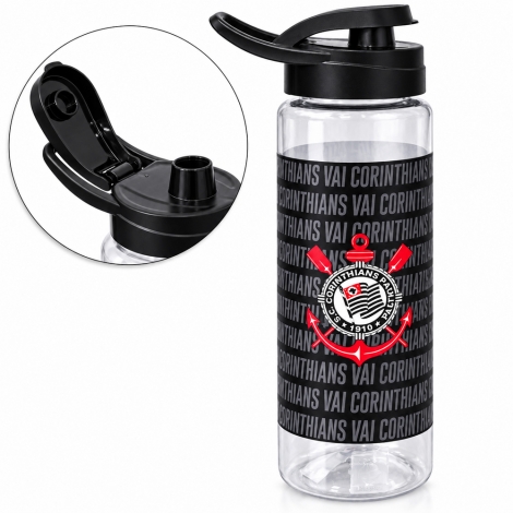 GARRAFA SQUEEZE DE PLASTICO PET CORINTHIANS COM TAMPA E ALCA 750ML - COR004