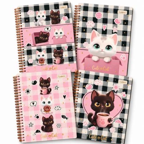CADERNO UNIVERSITÁRIO CAPA DURA – CUTE CAT - 1 MATÉRIA - 80FLS