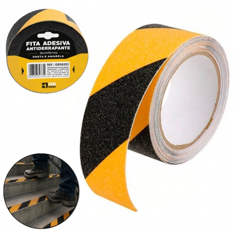 FITA ADESIVA ANTIDERRAPANTE PRETA / AMARELA 50MMX5M MB TOOLS