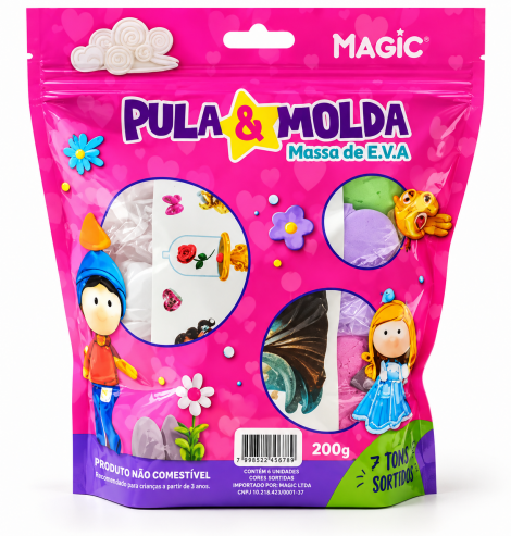 MASSINHA DE MODELAR PULA PULA 70GR PRINCESA COM 7 CORES E ADESIVOS