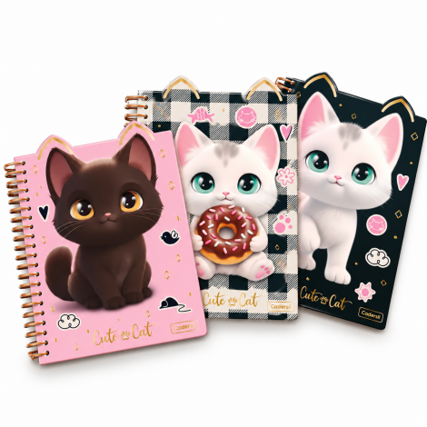 CADERNO COLEGIAL ESPIRALADO CRIATIVO CAPA CARTÃO – CUTE CAT