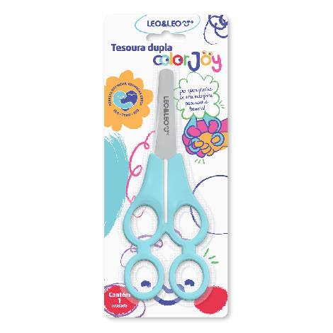 TESOURA ESCOLAR DUPLA TANDEM COLOR JOY - BLISTER C/ 1 UND