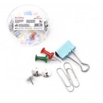 KIT ESCRITORIO COM CLIPS + BINDERS + TACHINHA PERCEVEJO E ALFINETE TACHINHA PARA MAPA E CORTICA WIN PAPER 79 PECAS