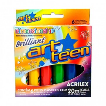 Tinta relevo dimensional c/6 cores brilliant 20ml Acrilex