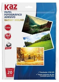 PAPEL FOTOGRÁFICO GLOSSY ADESIVO A4 135G C/ 20 FOLHAS
